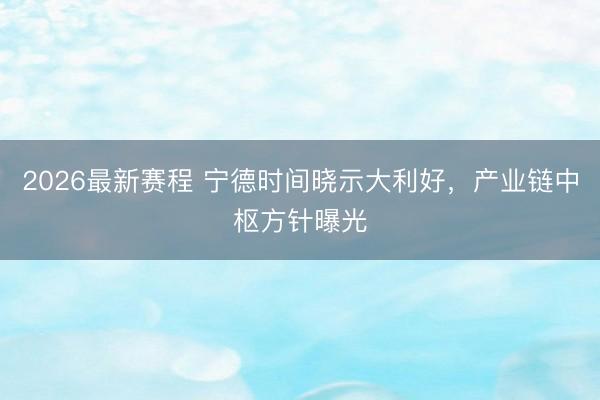 2026最新赛程 宁德时间晓示大利好，产业链中枢方针曝光