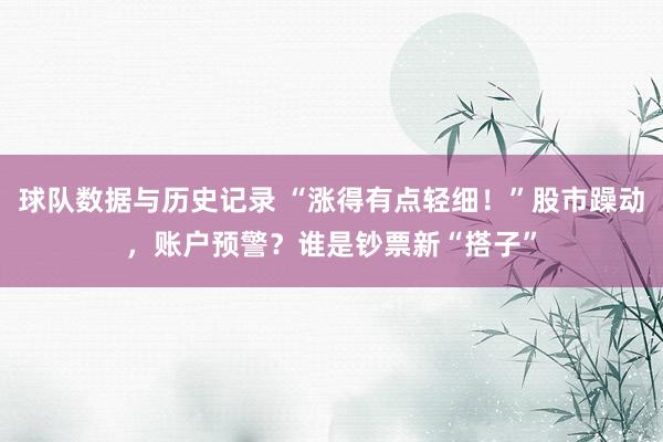 球队数据与历史记录 “涨得有点轻细！”股市躁动，账户预警？谁是钞票新“搭子”